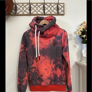 Wanakome Pullover Hoodie Pink & Blue Tie Dye Cowl Neck Hood Women’s Size S